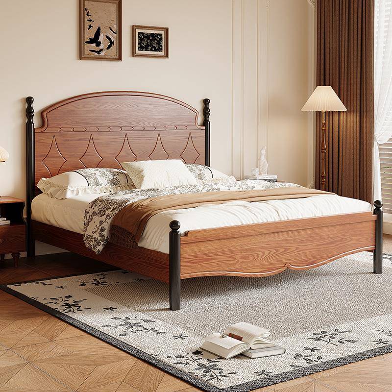 法式复古实木床中古风1米8双人主卧婚床家用小户型1.5米美式大床