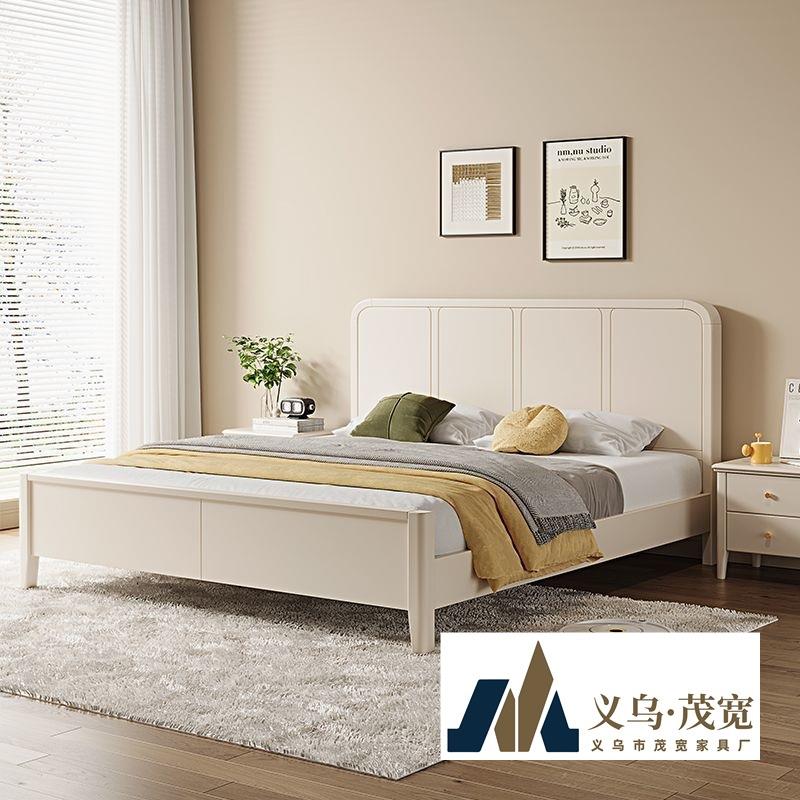 奶油风实木床主卧1.5双人床现代简约1.8小户型经济出租储物床白色