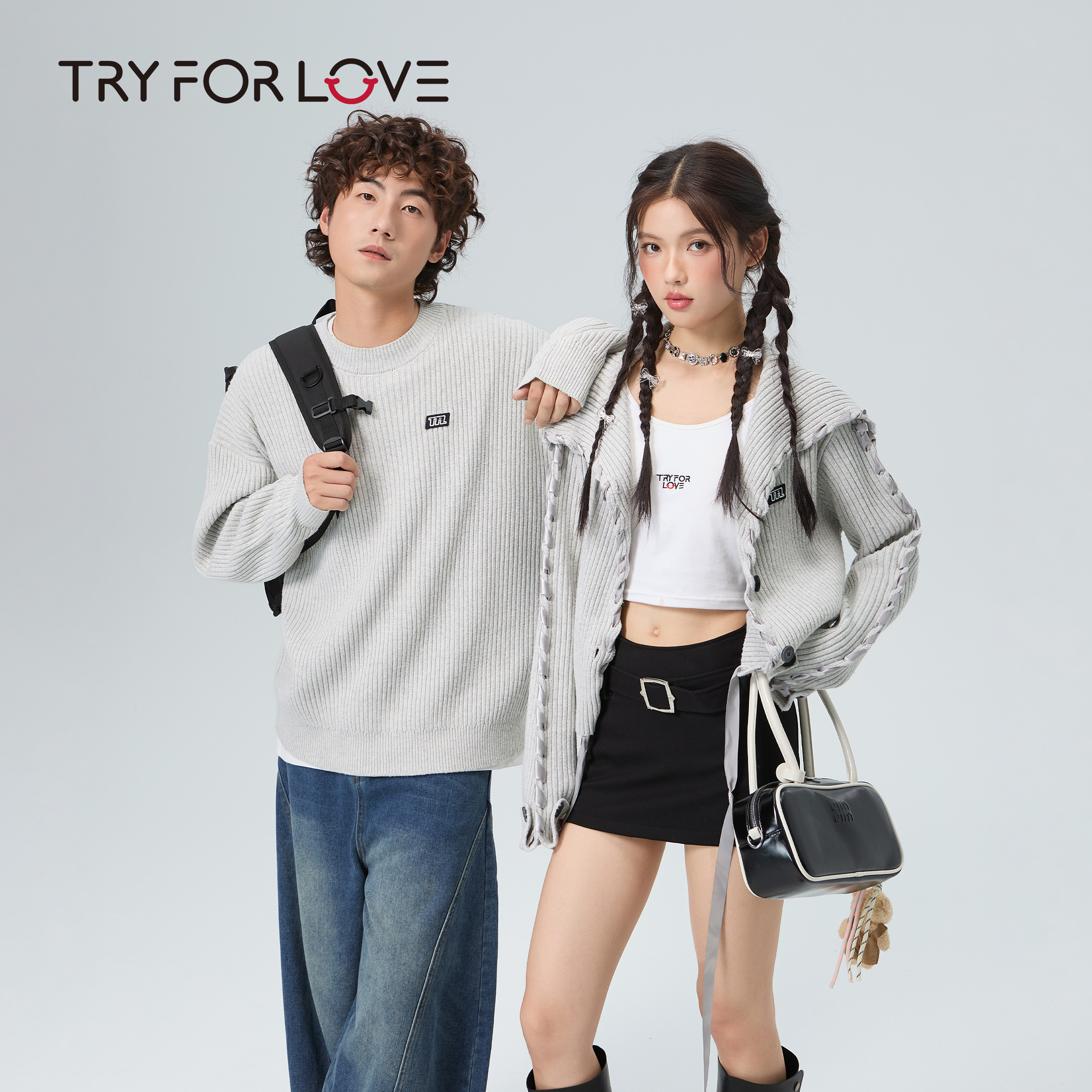 TRYFORLOVE秋冬季开衫连帽情侣装毛衣字母刺绣2025新款针织衫上衣