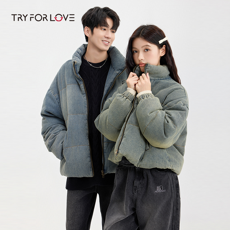 tryforlove不一样的情侣装爱心胶片羽绒服外套2025秋冬季新款冬装