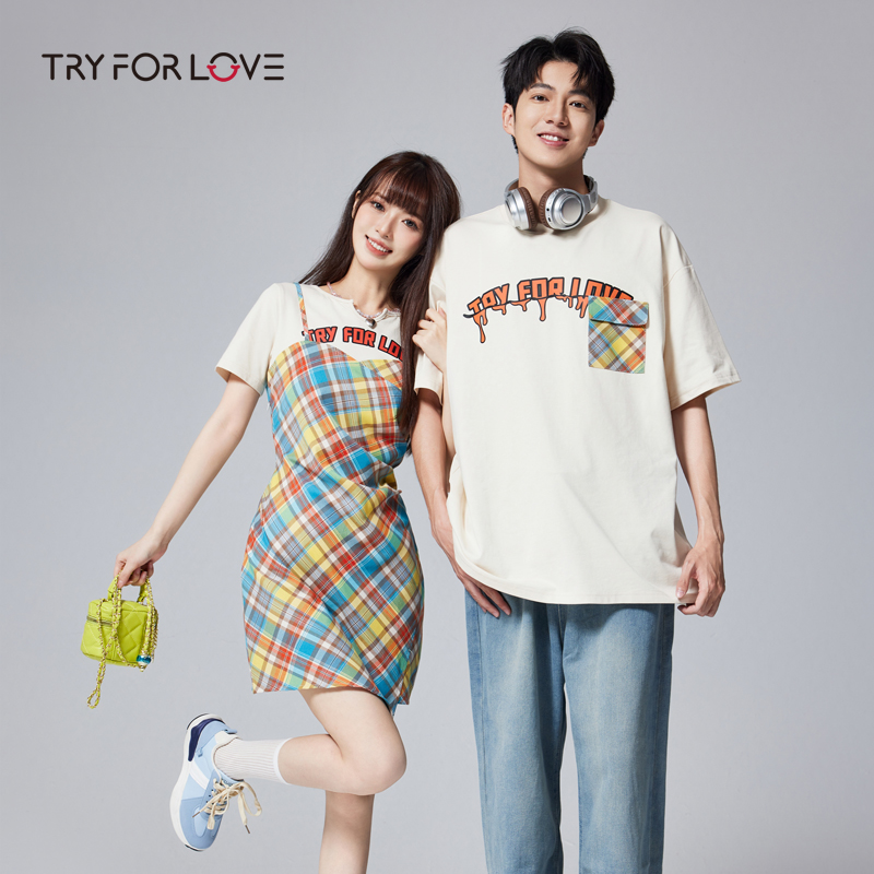 tryforlove2025新款格子夏日糖果连衣裙情侣装高级感套装一衣一裙