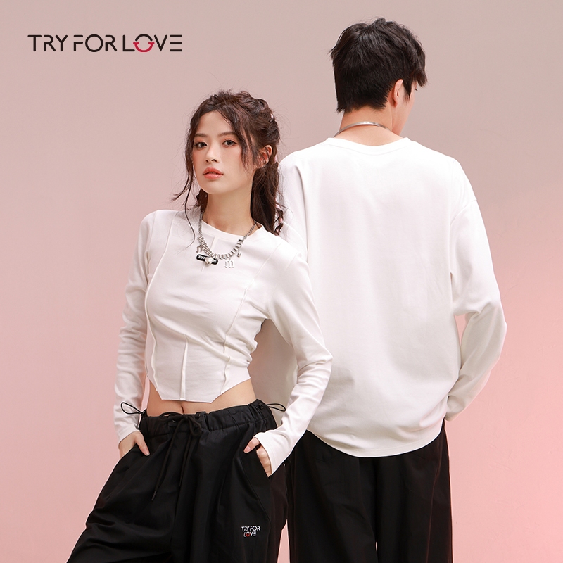 情侣t恤半袖tryforlove一长一短