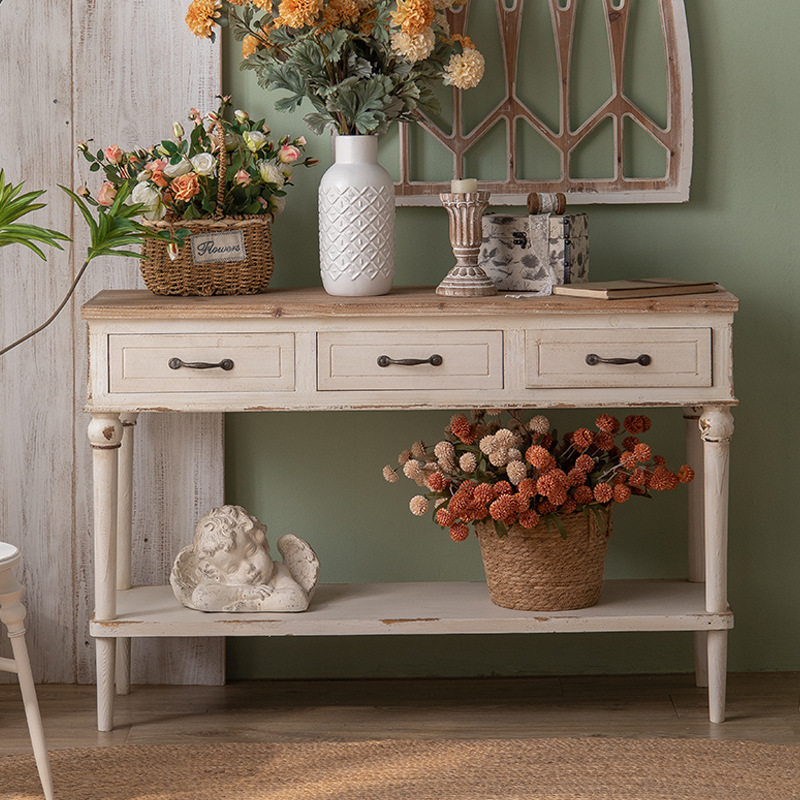 美式复古玄关桌实木案台客厅餐边柜酒店民宿装饰柜入户靠墙收纳桌