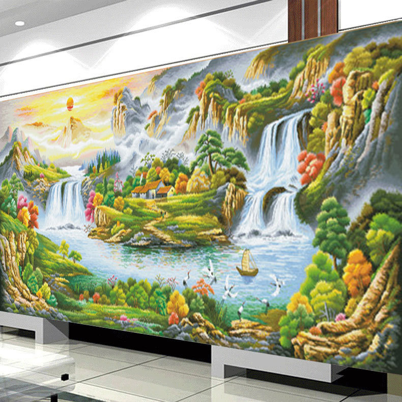 2024新款十字绣客厅办公室风景山水锦绣满堂春辉图线绣手工自己绣