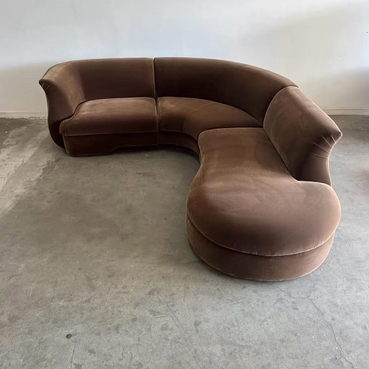 中古风咖色丝绒转角布艺沙发