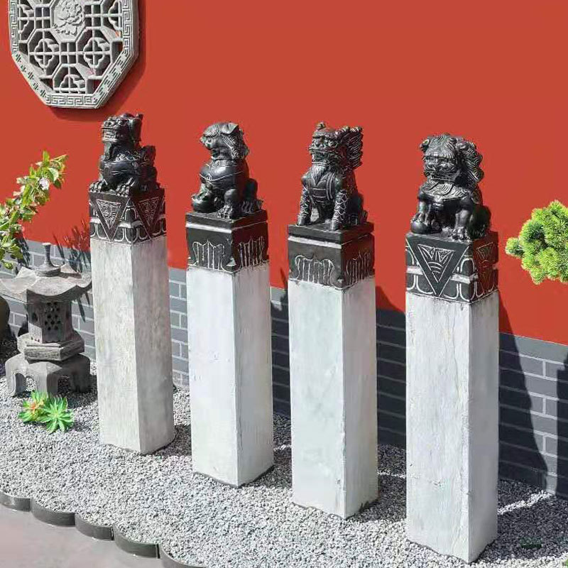 仿古中式石狮子拴马桩庭院摆件