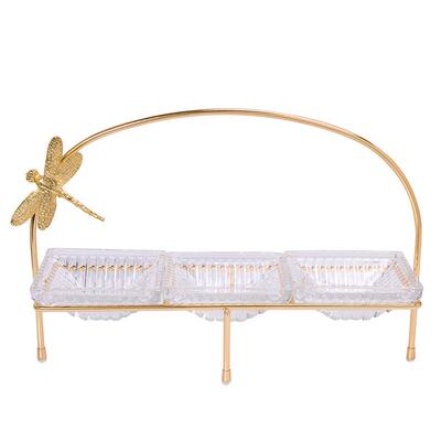 欧创意红三格水果盘铁艺用干果盘NHTC2342家下午茶网茶歇摆式台甜