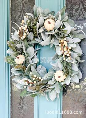 新秋品色花环挂仿EFZ真南瓜饰花环恩节丰收枫叶感花环门挂