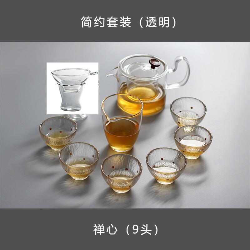 耐热日式锤公玻璃功*夫茶纹茶杯套装家用盖碗道具杯茶壶套装