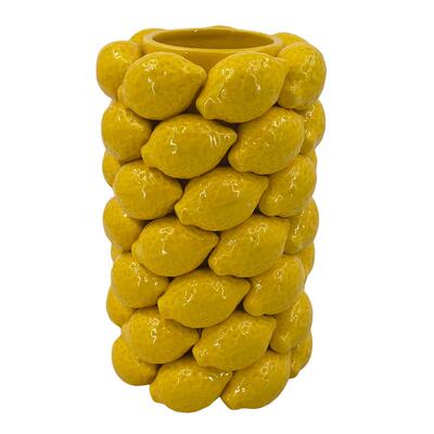 出口陶GVC瓷水花果瓶宽口北欧逼真工艺柠花器高品级感檬客厅摆件