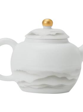 厂家24JS03-0水墨茶山水羊脂玉茶壶泡家用高中档单壶式功夫茶具白