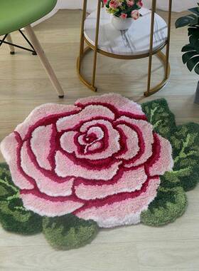 家用卧室客厅粉红色异形一朵玫瑰花毛绒地毯入户地垫创意脚垫