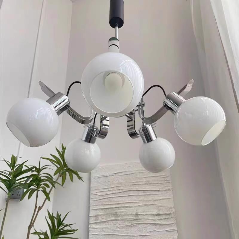 中古奶油风餐厅吊灯意大利设计师现代简约卧室轻奢银色客厅吊灯