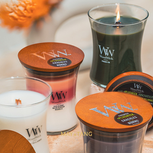 WoodWick白噪音香薰蜡烛275g礼盒中瓶美国进口木芯费瑟绒明星同款