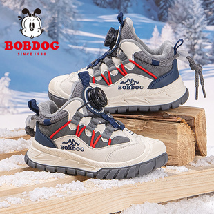 巴布豆儿童加绒运动鞋旋转纽扣老爹鞋女款男款青少年冬季冬天加绒