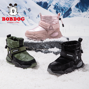 巴布豆儿童户外运动雪地靴女款女童男童东北加绒加厚防寒防滑防水