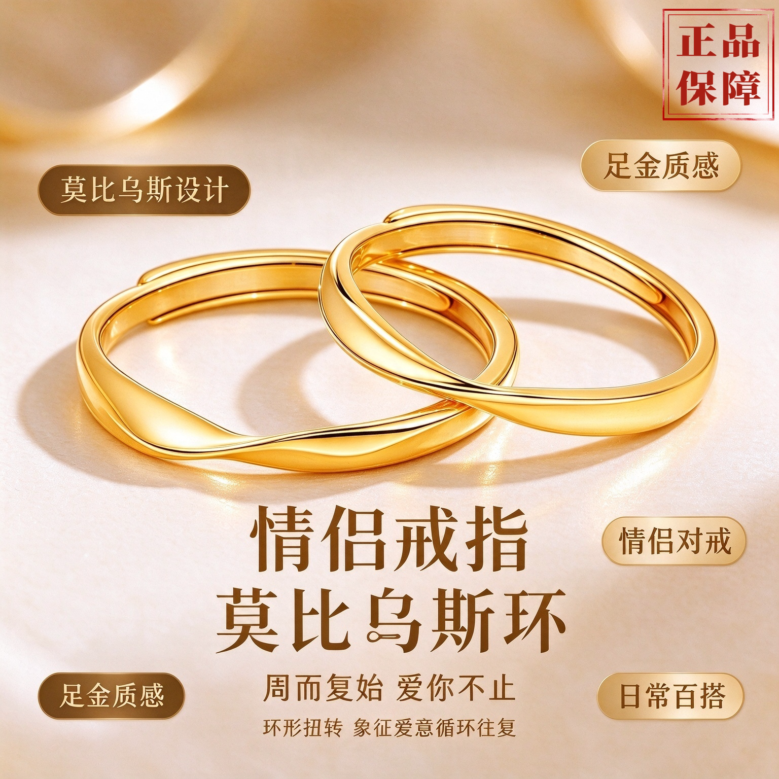 999足金包银莫比乌斯环情侣对戒