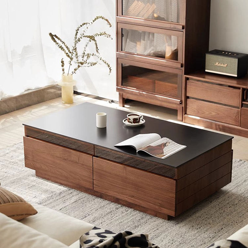 北欧实木客厅黑胡桃茶几原木简约轻奢岩板茶桌家用小户型桌子饭桌