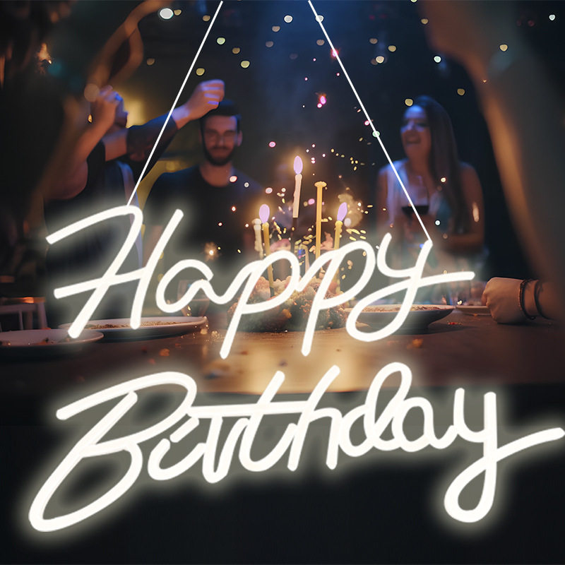 亚马逊HappyBirthday生日快乐霓虹灯卧室内氛围灯酒吧字母造型灯