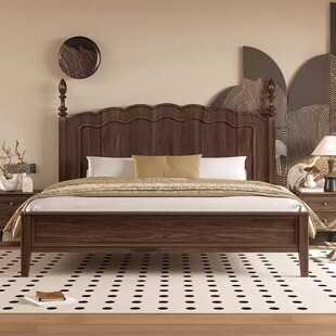 复古风实木床北美黑胡桃木床现代简约双人床卧室家具主卧实木大床