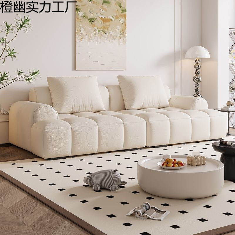 奶油风猫抓皮ins泡芙沙发客厅简约出租屋公寓直排小户型布艺沙发1