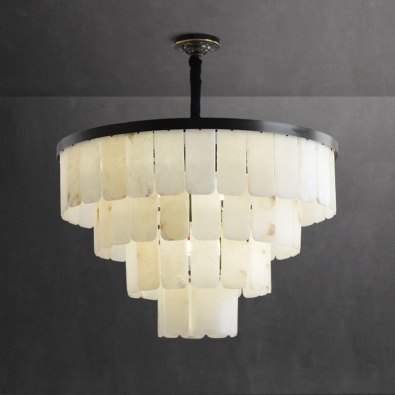 云石全铜吊灯现代新中式别墅复式楼客厅灯轻奢中国风工程卧室灯具