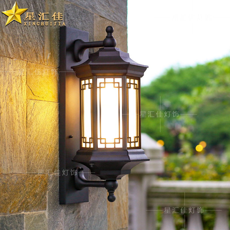 新中式壁灯户外防水太阳能别墅庭院室外阳台大门口柱子露台外墙灯