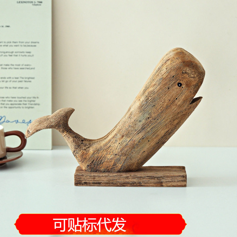 手工雕刻海洋霸主创意大鲸鱼木鱼旅游文创可爱动物巨齿鲸木质摆件