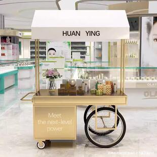 欧式铁艺花车摆摊车户外展示售货车商场促销带抽屉柜移动摊位推车