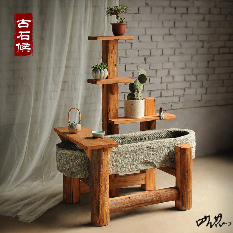 仿古石槽花盆石缸流水庭院摆件