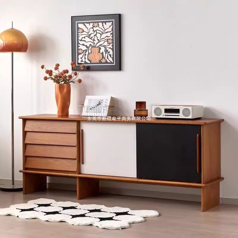 中古风实木移门玄关收纳柜