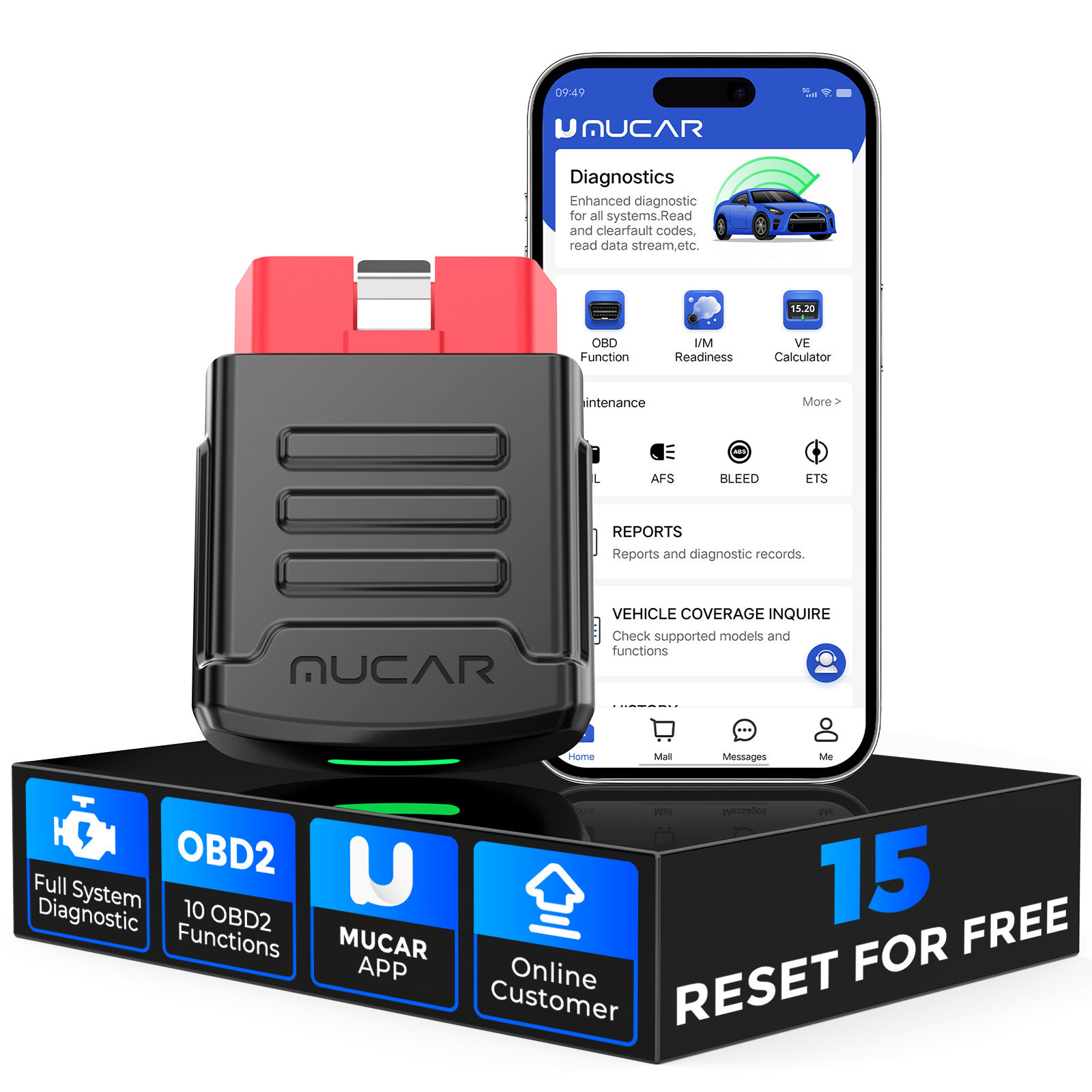 MUCAR BT200 Pro OBD2汽车诊断仪工具全系统 15项重置功能读码器