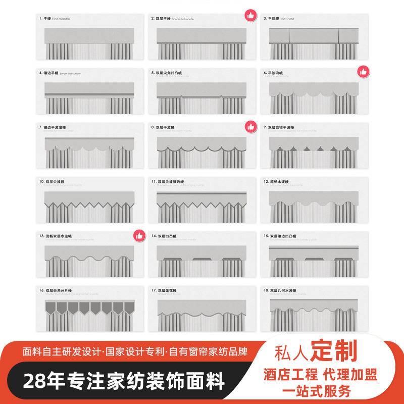 天沃【窗帘幔头定制】基础帘头帘幔选择加工方案简约遮光全遮光