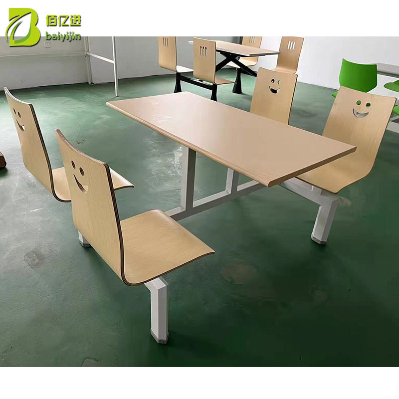 厂家批发职工快餐桌椅 学校员工小吃店连体四人位食堂快餐桌椅