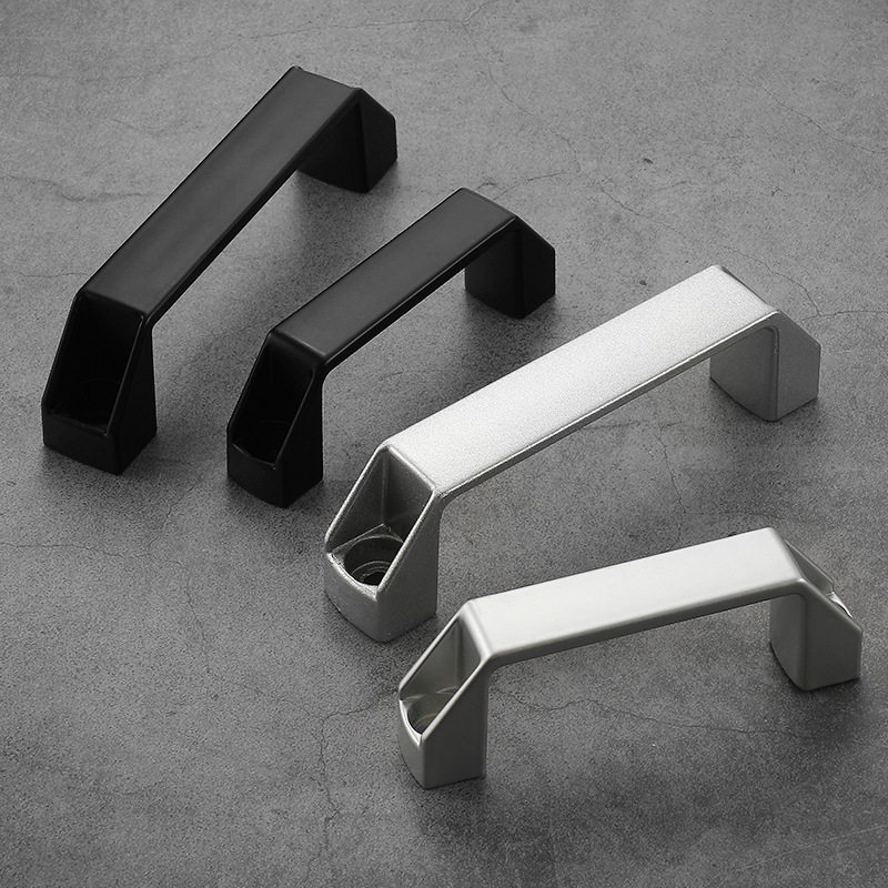 加厚铝合金黑色拉手柜门把手明装工业设备拉手工具箱塑料方形拉手