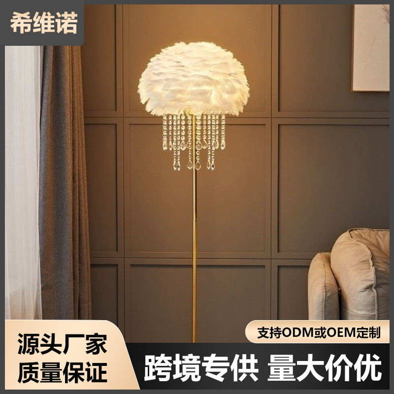 落地灯羽毛水晶简约轻奢北欧客厅客厅卧室网红直播间温馨立式灯具