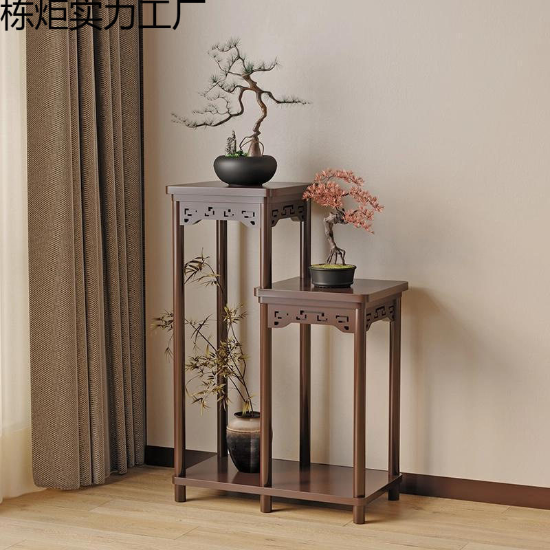 客厅落地式置物架2025花盆架多层实木新款花台阳台中式室内花架子
