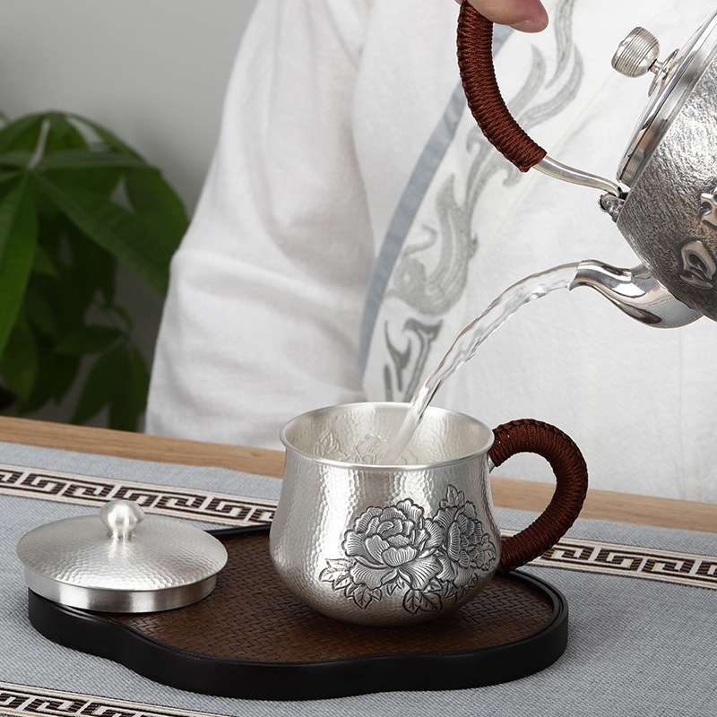 典工堂富丽堂皇银水杯手工足银办公杯中式个人马克杯复古银杯家用