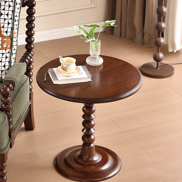 中古风实木边几茶几床头桌中古桌小户型移动沙发角几圆形置物桌子