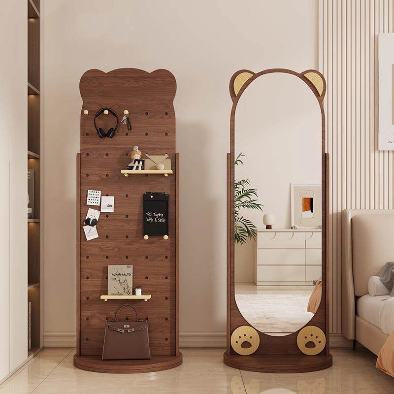 洞洞熊穿衣镜旋转全身镜可移动落地镜女生卧室网红衣挂架一体镜子