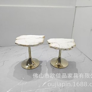 意式轻奢异形雪花石组合茶几不规则大理石高低组合咖啡桌边几