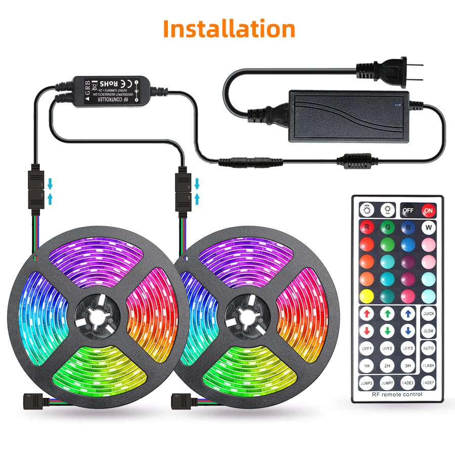新品 LED灯带5050RGB套装 RF44键一拖二 定时功能 10米300灯爆款