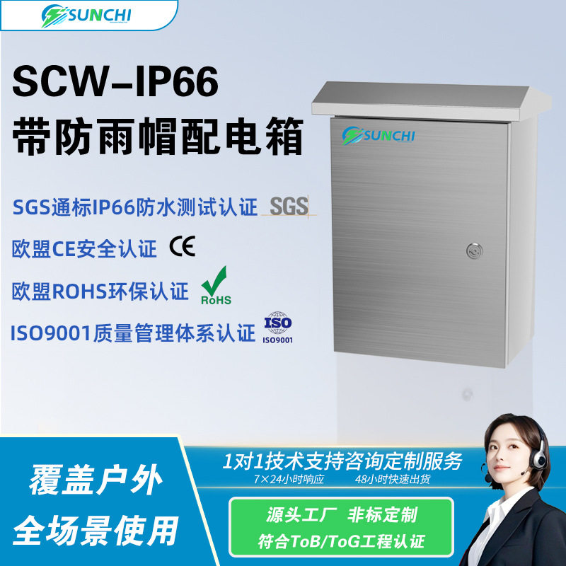顺持电气带防雨帽配电箱304不锈钢基业箱户外IP66防水低压弱电箱