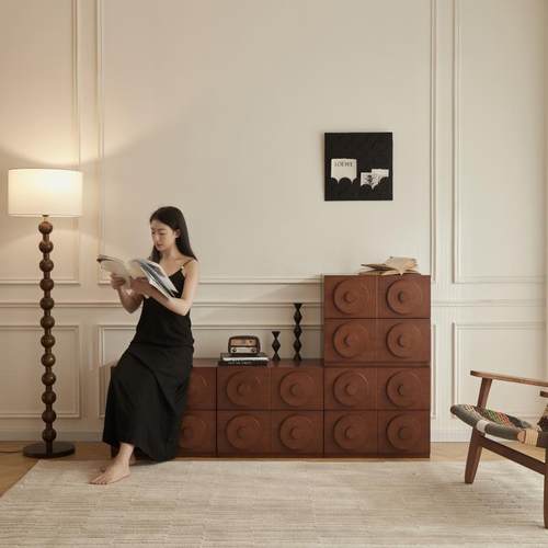 法式复古中古风客厅置物柜实木餐边柜电视柜收纳柜组合斗柜卡门柜