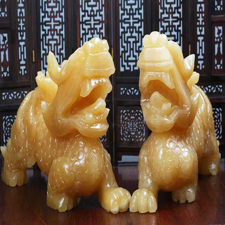 米黄玉金钱如意貔貅摆件貔貅一对开业礼品装饰工艺品