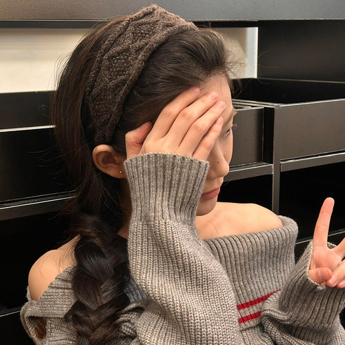 秋冬美拉德咖色宽边针织发箍