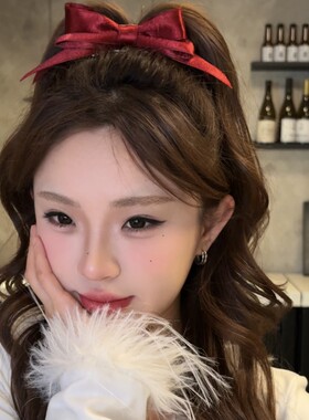 法式缎面蝴蝶结红色发夹女千金感新年头饰顶夹公主发饰品洋气发卡