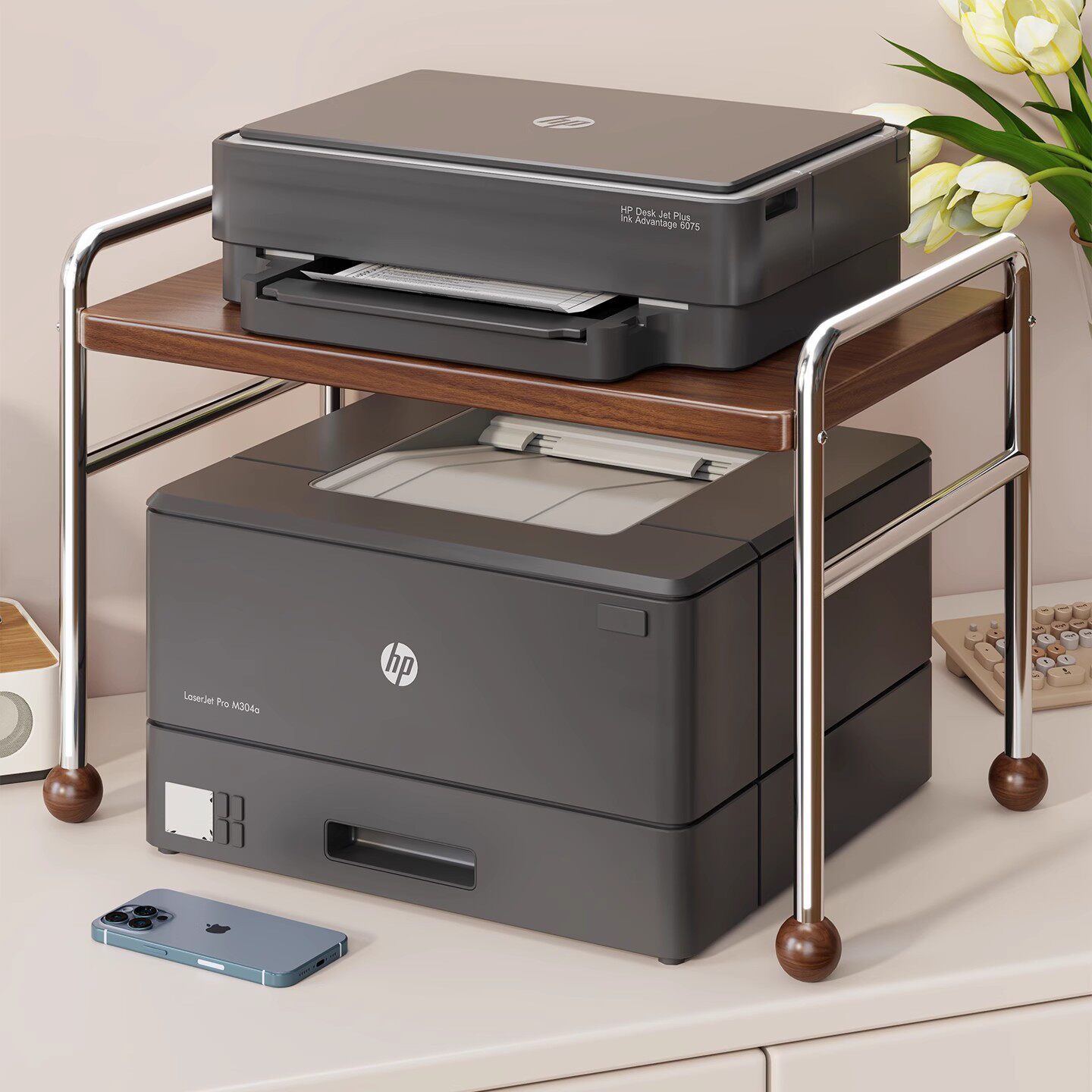 打印机置物架桌面增高架桌上台面支架办公桌书桌双层分层电脑架子