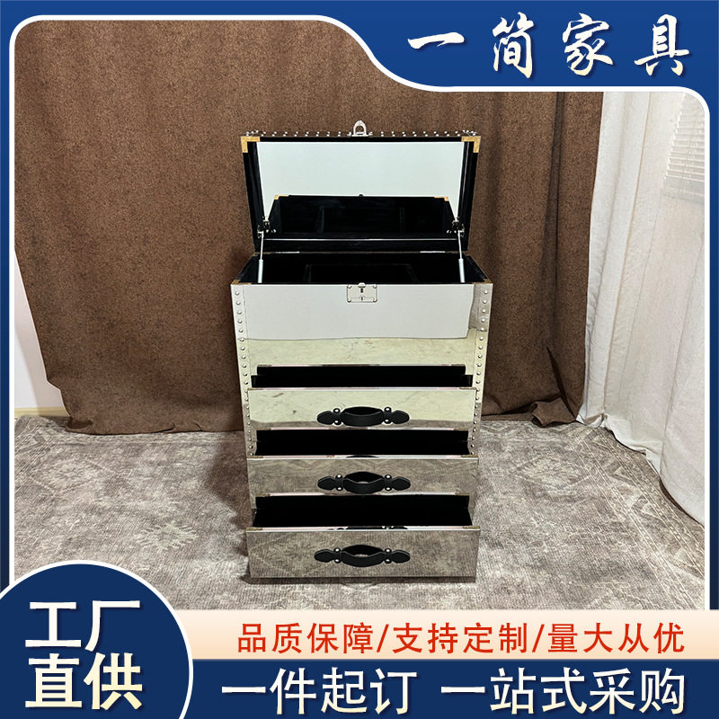 K9048轻奢斗柜金色亮光不锈钢镜面储物柜三抽餐边柜靠墙边收纳柜