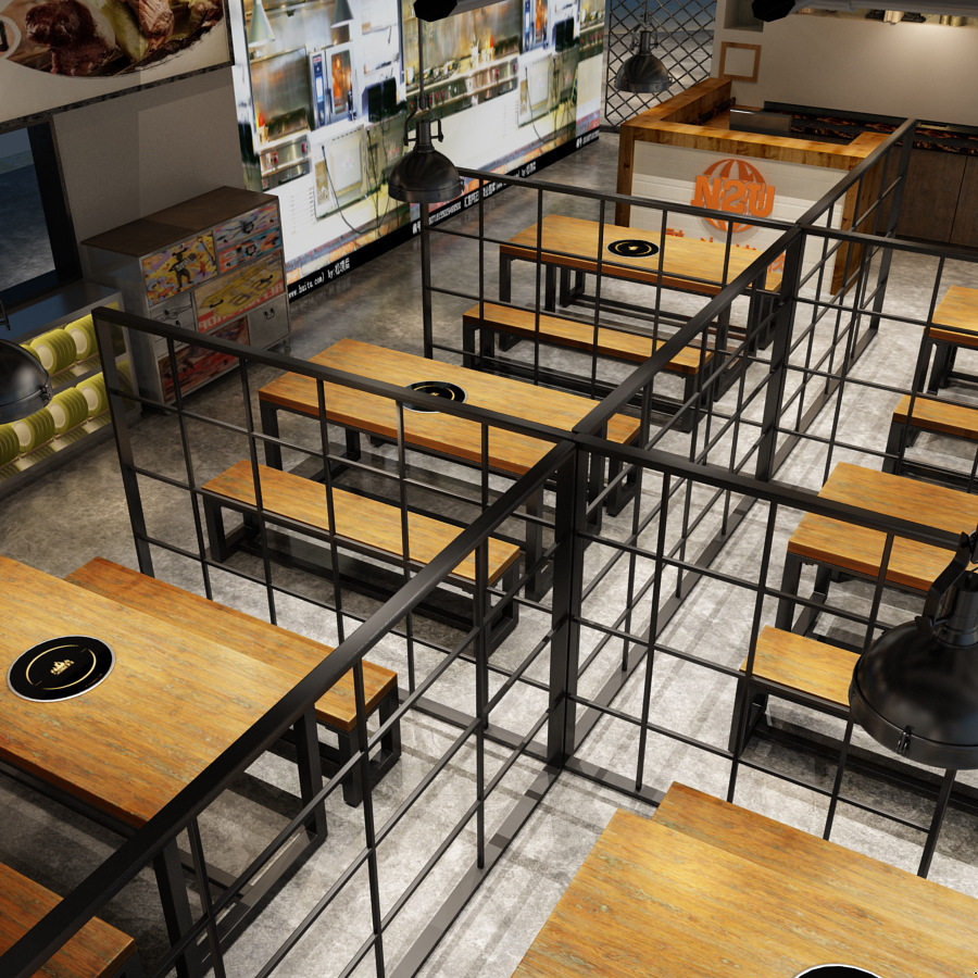 批发北欧实木餐桌甜品店火锅店桌椅组合餐厅饭店铁艺长桌椅可批发